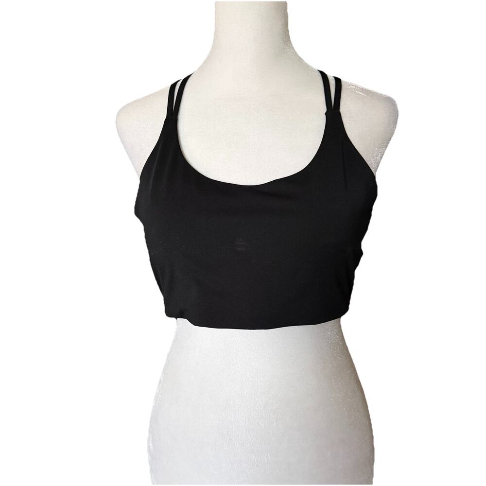 Fabletics Womens Large Sports Bra Black Solid Racerback Strappy Lined Cutout